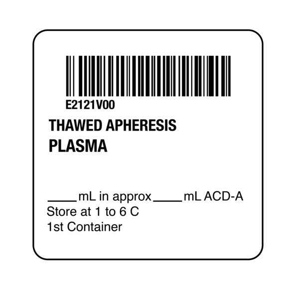 ISBT 128 Thawed Apheresis Plasma 2" x 2"